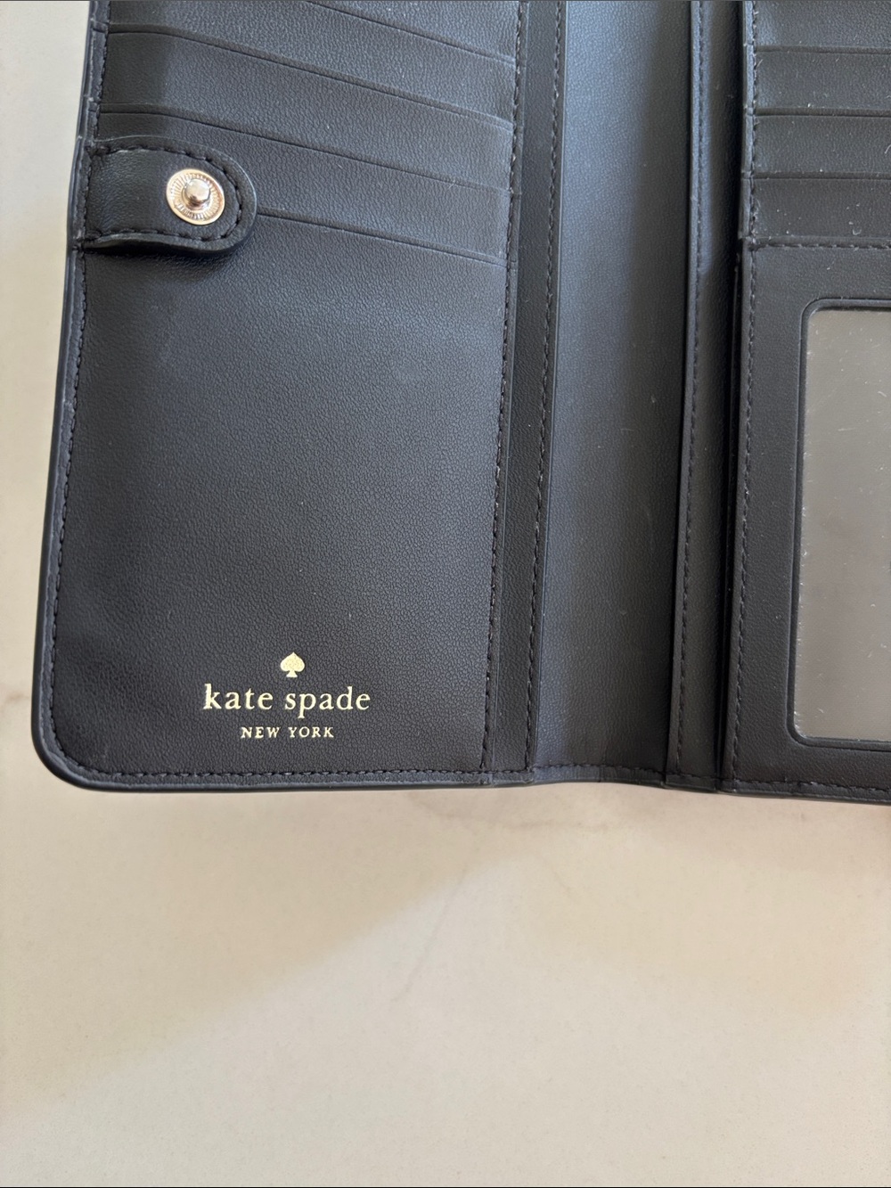 kate spade Black Pebbled Leather Zip Wallet with Logo - Picture 3 of 5